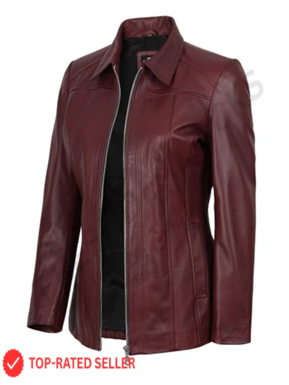 100% Real Lambskin Leather Car Coat Long Jacket Shirt Collar